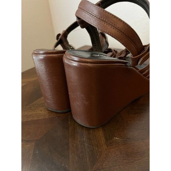Vintage y2k 7.5M Platform Chunky Sandals Brown Leather Ankle Strap Via Spiga - Picture 6 of 6